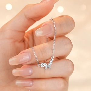 Elegant 925 Sterling Silver Butterfly Pendant Necklace For Women Micro Inlaid Zirconia Choker Jewelry Gift For Girlfriend