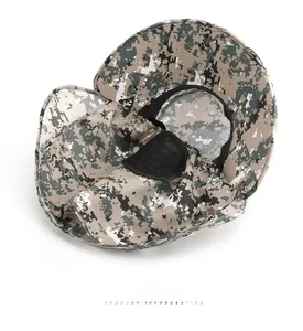 Detail view of the digital camo sun hat showing breathable mesh and neck protection