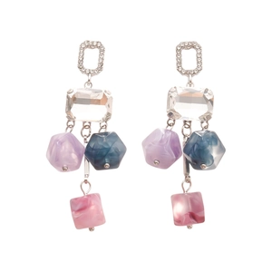 Boucles d'oreilles carrées géométriques avec cristaux et perles en résine colorées