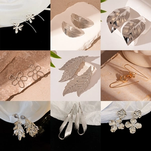 Minimalist silver and gold leaf petal stud earrings in various floral designs