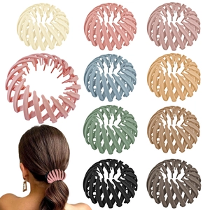Expandable Birds Nest Hair Clip For Women Fashion Plastic Resin Rhinestone Velvet Leopard Print Hair Ring Ponytail Bun Holder