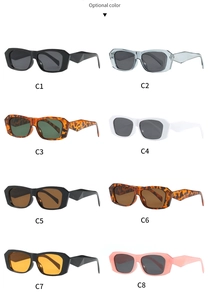 Collection of polygon sunglasses in eight colors with wide geometric temples for women