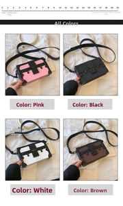 Detailed comparison of four-color rivet box bags with scale showing size reference