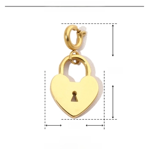 Detailed parameter display of gold heart lock earring charm with dimensions and weight