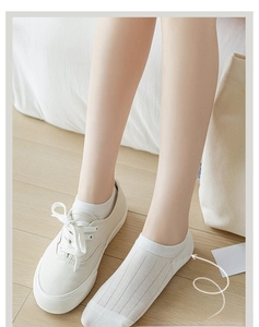 Detail of white bamboo fiber no-show socks with vertical ribbed texture and canvas shoes