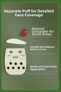 Detailed breakdown of 3-in-1 milk tea makeup puff showing parts for full face coverage