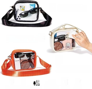 Waterproof PVC crossbody bags in black, white, and orange with high capacity features
