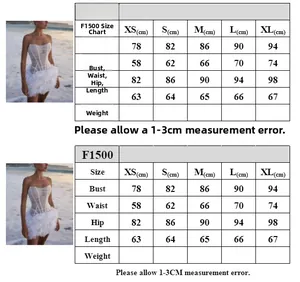 Detailed size chart for mesh tube cocktail dress with bust, waist, hip, and length measurements