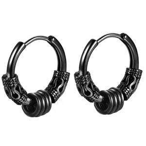 Boucles d'oreilles créoles noires vintage avec texture écailles de dragon et style punk