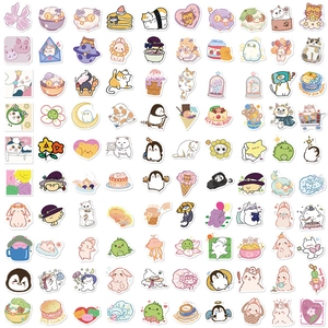 Detailed grid view of 100 cute waterproof cartoon animal stickers for DIY decoration