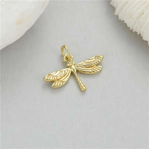 Polished 14K gold plated dragonfly pendant jewelry accessory for necklaces and bracelets