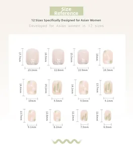 Size chart showing 12 different dimensions for press-on nails with floral designs