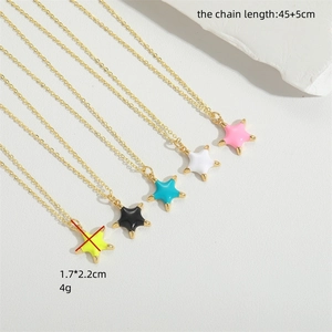 Star pendant necklace set in five enamel colors with gold plated chain, 45cm length