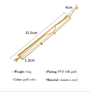 Detailed technical drawing of multi-layer star bracelet with 15.5cm chain and extension