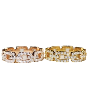 S925 sterling silver pig nose chain rings in rose gold and yellow gold with pavé zircons