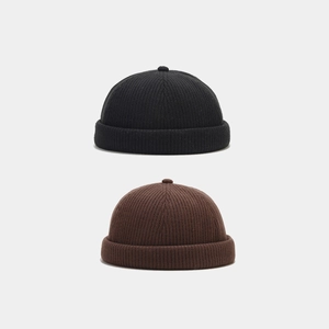 Bonnet Docker Rétro Sans Bord En Tricot De Coton Côte Beanie Réglable Hip Hop Skullcap Pour Hommes Et Femmes