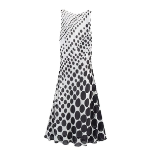 Elegante Abito Maxi Senza Maniche A Pois Da Donna Chiffon Poliestere Schiena Scoperta Scollo A Drappeggio Abito Lungo Sexy