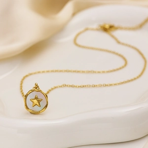 18k gold plated stainless steel necklace with star and white shell pendant for women