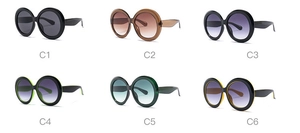 Collection of oversized round sunglasses in six different color frames and lenses