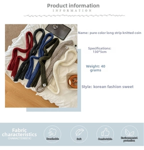 Detailed knit texture of slim solid wool scarves in diverse colors measuring 130x5cm