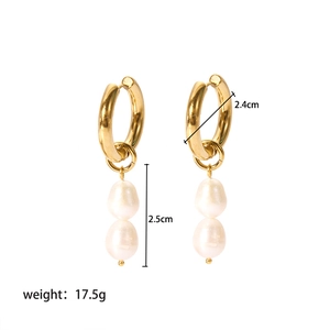 Detailed view of pearl pendant earrings with dimensions 2.4cm diameter and 2.5cm length