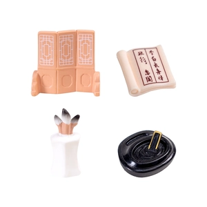 Chinese miniature 4-piece set with screen, poetry scroll, vase and inkstone on white base