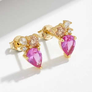 Geometric 925 Sterling Silver Water Drop Rhinestone Stud Earrings For Women Colorful Crystal Light Luxury Jewelry Gift