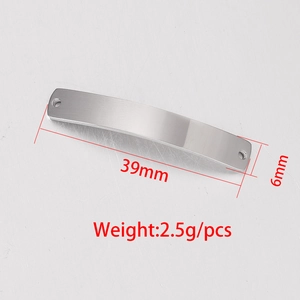 Polished stainless steel rectangular curved bar connector with size 39mm by 6mm detail