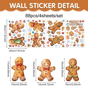 Christmas gingerbread man and snowflake static window stickers set for festive holiday decor