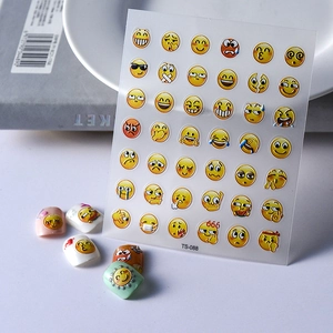 Nail Art Stickers Emoji Face Yellow Smiley Funny Cartoon Expressions Embossed Self Adhesive Manicure Decals