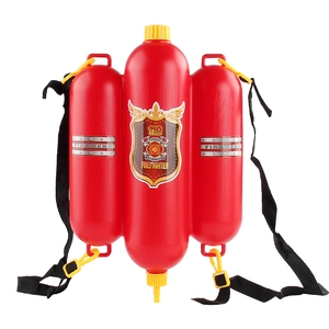 Kids large backpack water gun toy with red three-bottle firefighter extinguisher design
