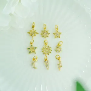 18K gold plated celestial star and moon zircon charms set for DIY jewelry making