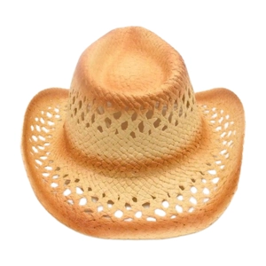 Hollow out breathable woven cowboy straw hat for summer beach travel with wide brim design