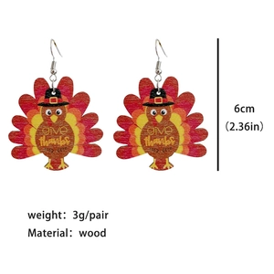 Give Thanks turkey wooden drop earrings for Thanksgiving featuring polka dot patterns