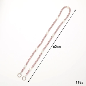 Pink resin beads and white faux pearl long crossbody phone lanyard with silver ring hooks