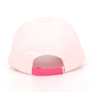 Kids pink cartoon baseball cap with adjustable velcro strap and breathable cotton fabric