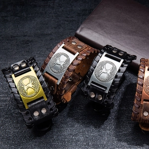 Men's Viking Tree of Life leather bracelets with metallic charms in multiple colors