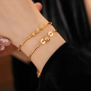 18K gold plated zircon bamboo bracelet and beaded bangle set with high-end luxury finish
