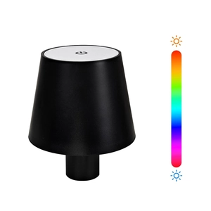 Detail view of portable LED bottle lamp showing touch control and RGB color spectrum icons