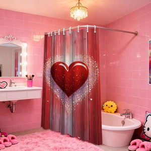 Valentine's Day Heart Red Retro Truck Shower Curtain Waterproof Polyester Wood Grain Fabric Bathroom Decor With Hooks