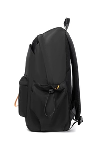 Waterproof black oxford travel backpack with breathable mesh back and orange zipper detail