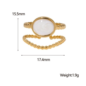 Detailed size specifications for gold double-layer stainless steel ring with white inlay