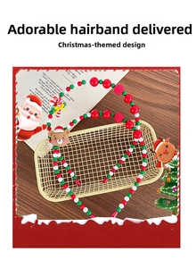 Detail of Christmas beaded headband with candy cane and bear ornaments in a yellow basket