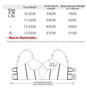 Size chart detail for lace embroidery bustier and thong with precise measurements