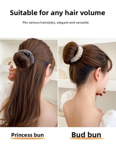 Detail showing crystal hair twist clips for buns and half-up hairstyles on models