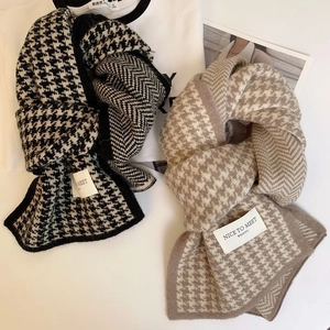 Houndstooth Knitted Scarf Faux Cashmere Thick Warm Winter Neck Warmer Classic Long Wrap For Men And Women