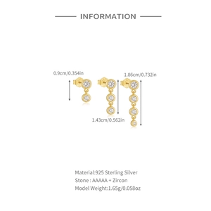 Detailed size specifications of three marquise zircon 925 sterling silver gold earrings