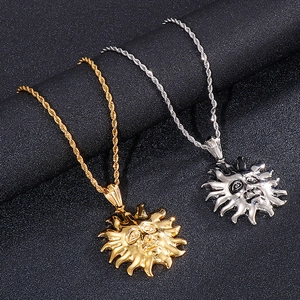 Hip hop sun god pendant necklaces in gold and silver steel with matching rope chains