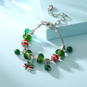 Christmas Beaded Bracelet Copper Chain Alloy Beads Glazed Glass Snowman Tree Bell Charms Snake Bone Jewelry Women