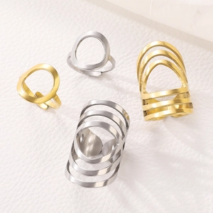 Minimalist geometric stainless steel open ring set in gold and silver finish